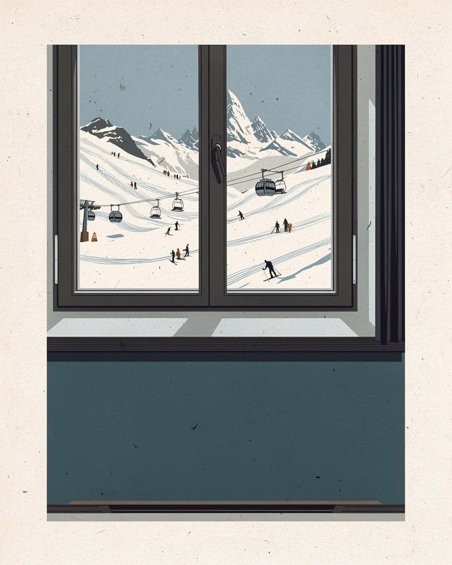 Illustration&nbsp;: Pistes de ski du domaine de Brévent-Flégère au-dessus de Chamonix, skieurs sur une piste damée face au massif du Mont-Blanc enneigé